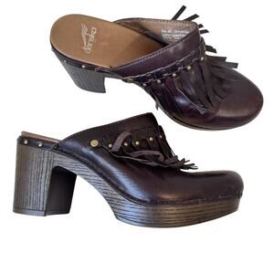 Dansko Shoes Womens Size 40 Leather Clogs Block Heel Stud Fringe Mule Retro